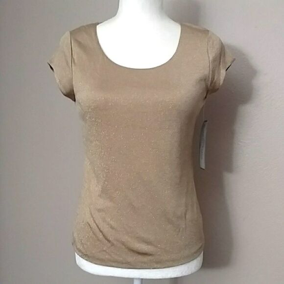Anne Klein Gold Top NWT Sparkle Lined Top, Size - PS - Picture 1 of 8